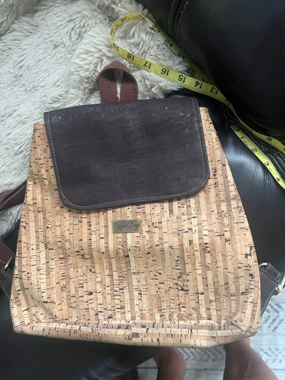 Cork-Pattern Backpack with Dark Brown Flap by Bozie’s bags handmade - Picture 3 of 9